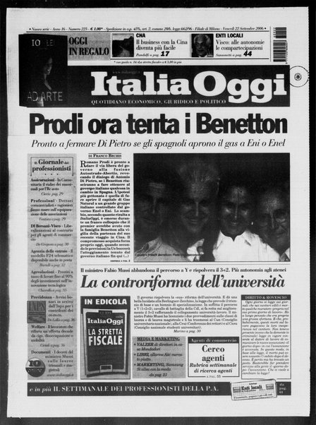 Italia oggi : quotidiano di economia finanza e politica